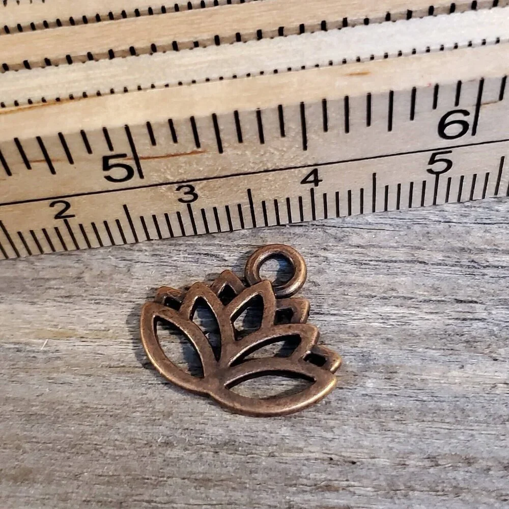 Antique Copper Open Lotus Flower Zen Garden Yoga 15x17mm Charms Pendants 10 pcs